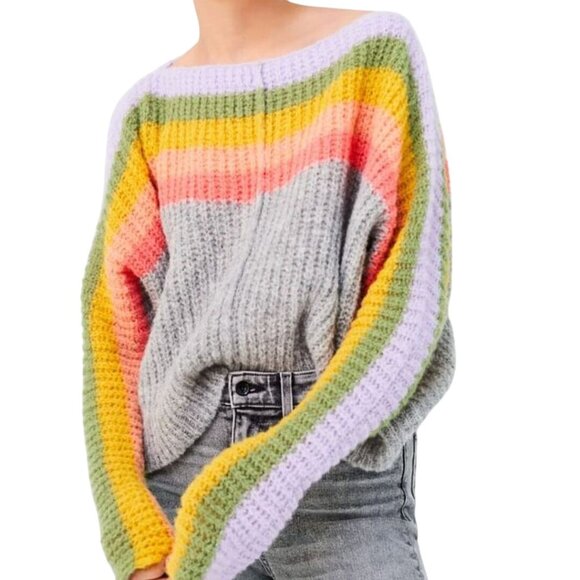 Free People See The Rainbow Alpaca Boxy Oversized Sweater Size S - Picture 6 of 10